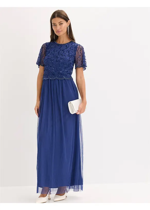 Robe longue en tulle fin avec sequins brodés, bonprix