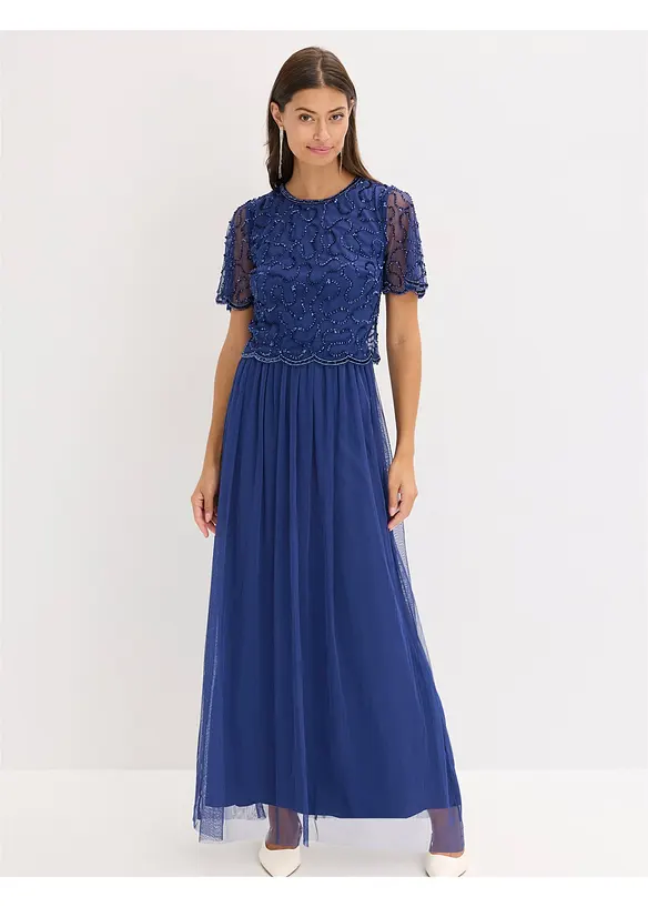 Robe longue en tulle fin avec sequins brodés, bonprix