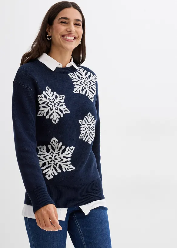 Pull col rond avec flocons de neige, bonprix