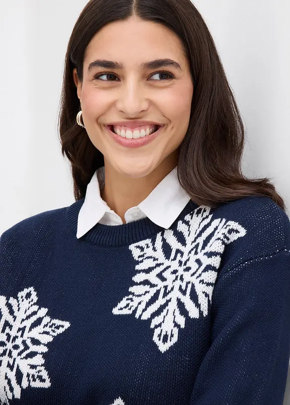 Pull col rond avec flocons de neige, bonprix