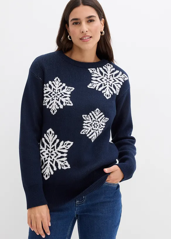 Pull col rond avec flocons de neige, bonprix