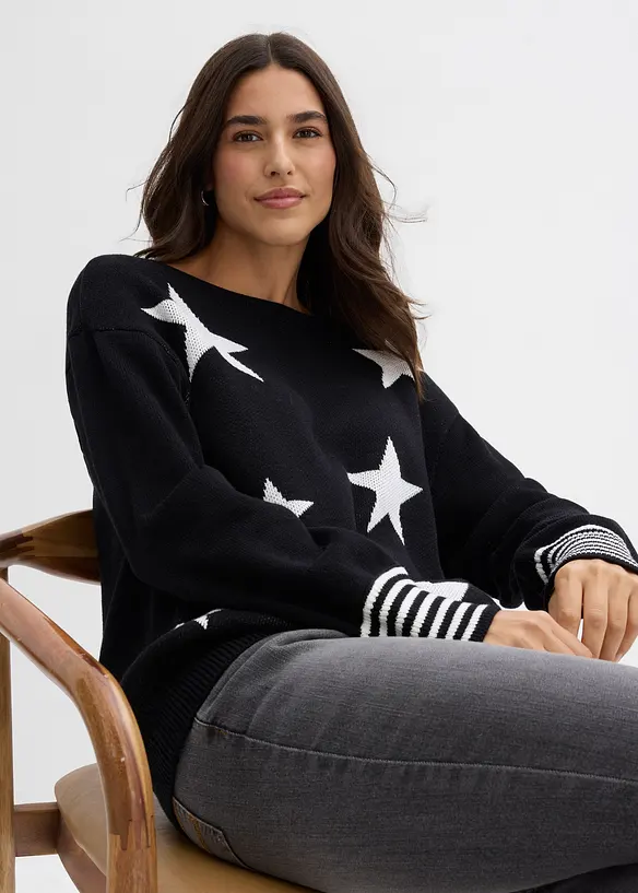 Pull jacquard &agrave; imprim&eacute; &eacute;toiles, bonprix