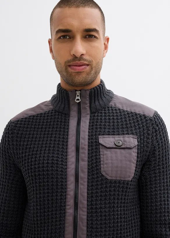 Gilet en grosse maille point de riz avec poche poitrine, bonprix