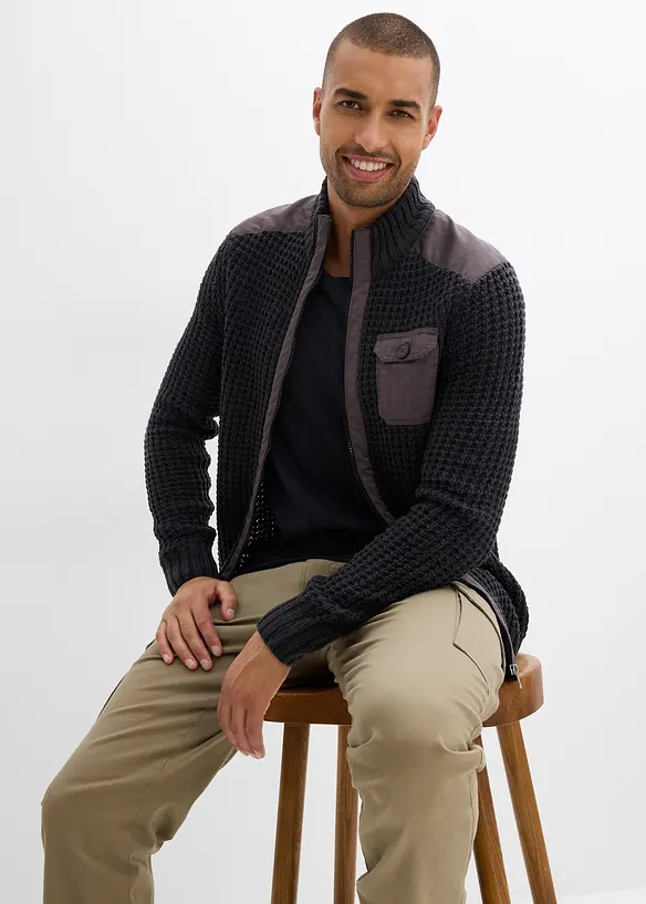 Gilet en grosse maille point de riz avec poche poitrine, bonprix