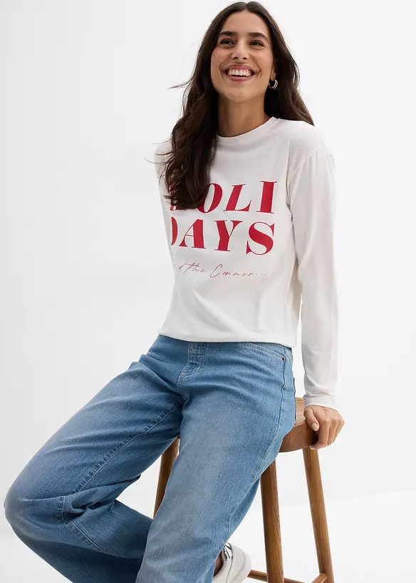 T-shirt manches longues en coton extensible, bonprix