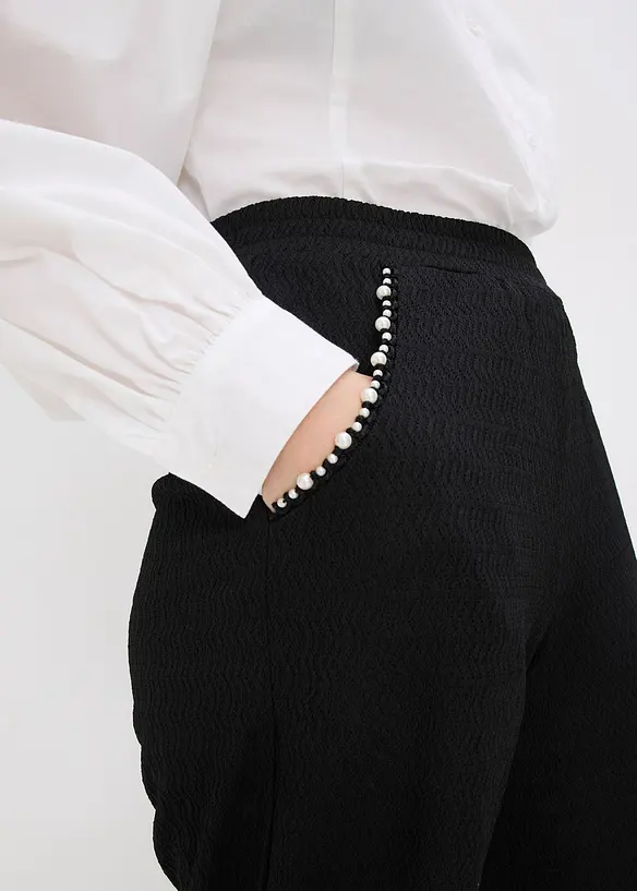 Pantalon en jersey texturé avec application de perles, bonprix