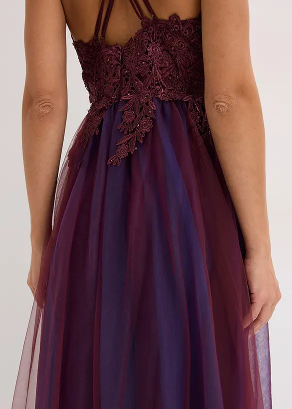 Robe longue en tulle délicat avec dentelle, bonprix