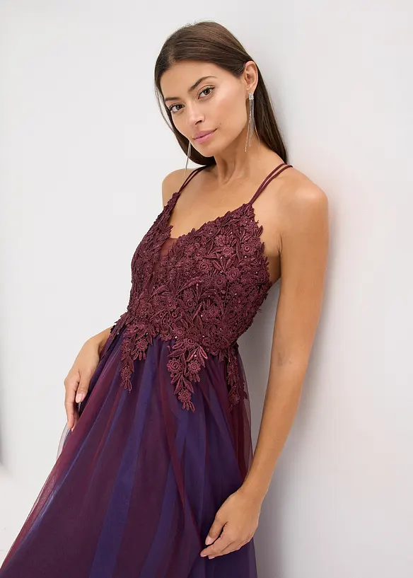 Robe longue en tulle délicat avec dentelle, bonprix