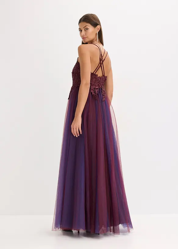 Robe longue en tulle délicat avec dentelle, bonprix