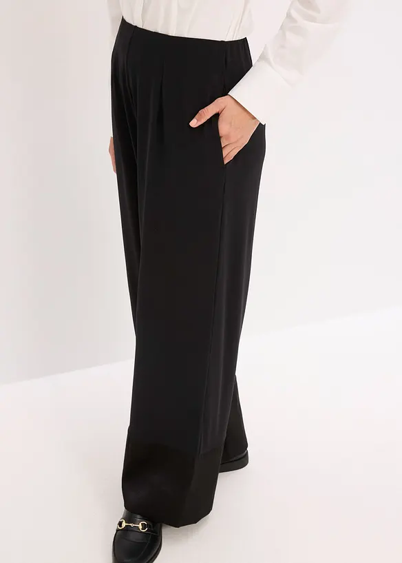 Pantalon en jersey avec empiècements satin, bonprix