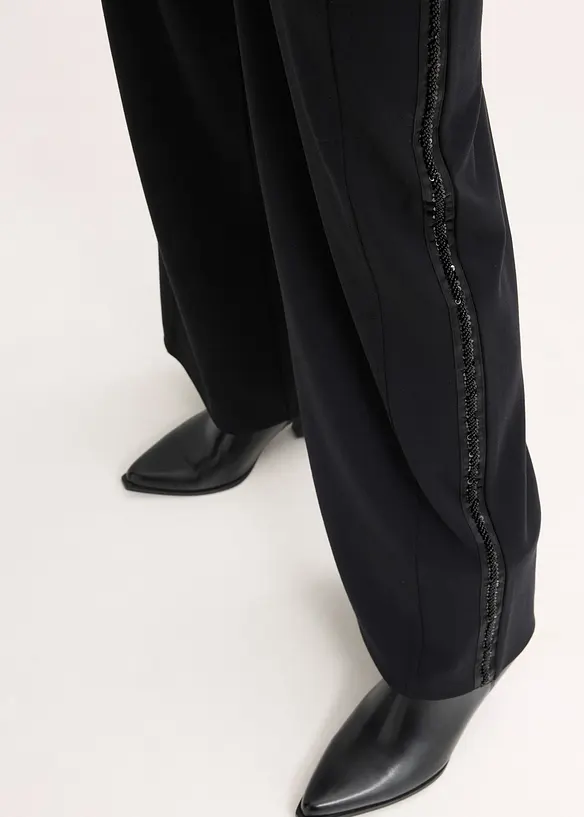 Pantalon en Punto di Roma avec taille élastiquée et strass, bonprix