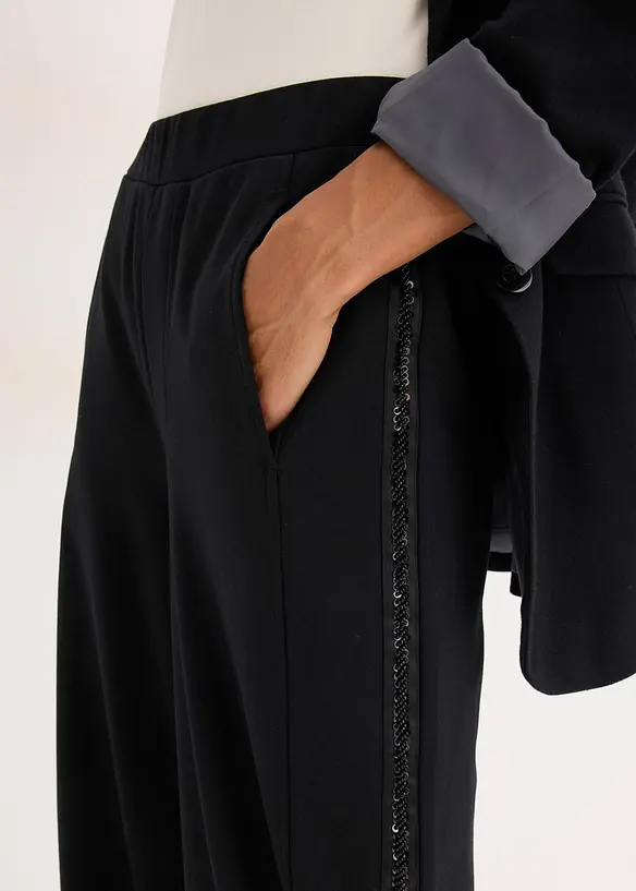 Pantalon en Punto di Roma avec taille élastiquée et strass, bonprix