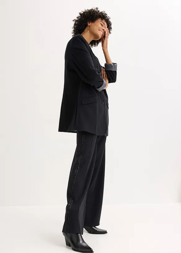 Pantalon en Punto di Roma avec taille élastiquée et strass, bonprix