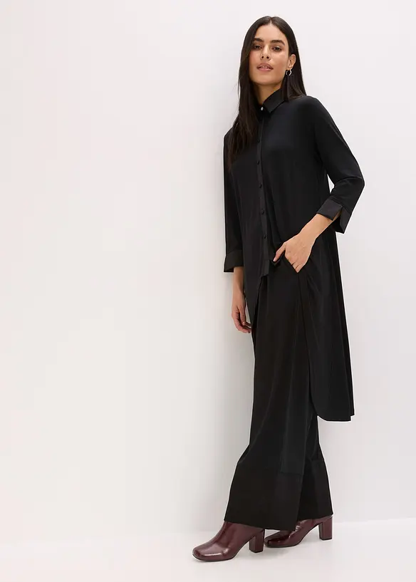 Chemisier en jersey à empiècements en satin, bonprix