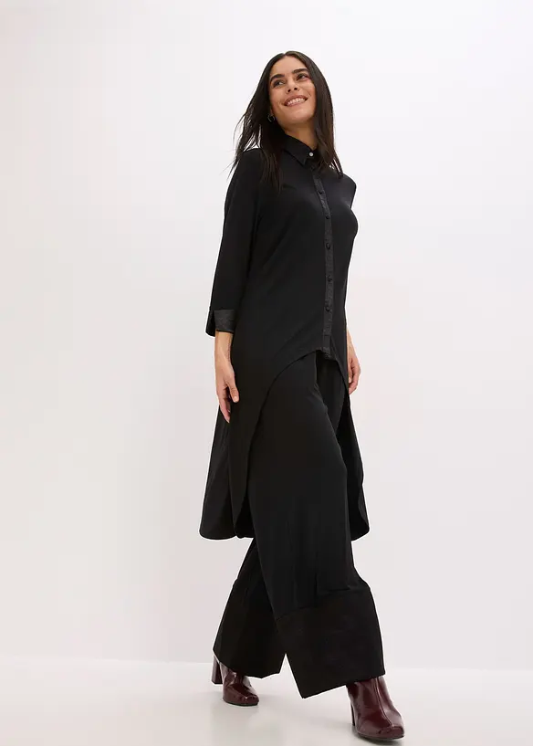 Chemisier en jersey à empiècements en satin, bonprix