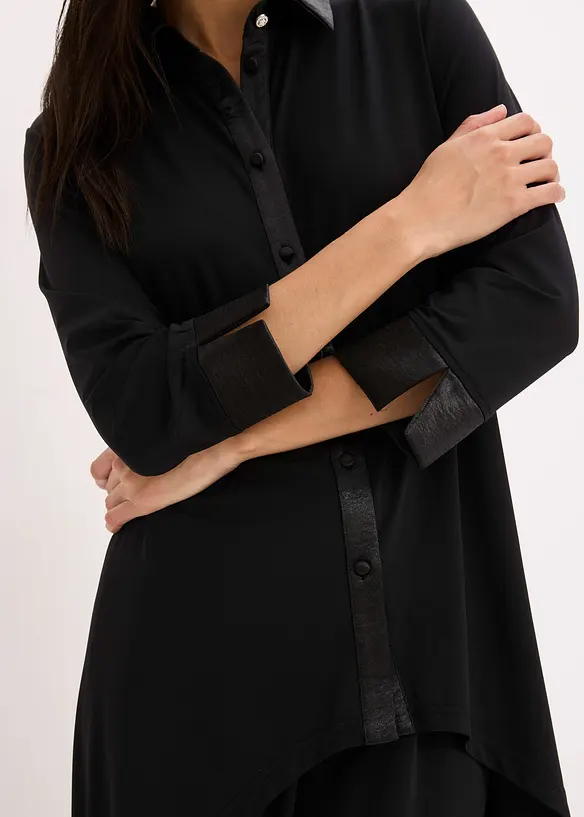 Chemisier en jersey à empiècements en satin, bonprix