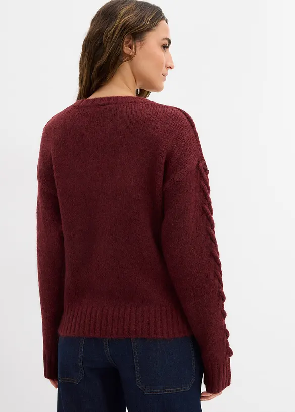 Pull boxy avec motif tressé sur les manches, bonprix