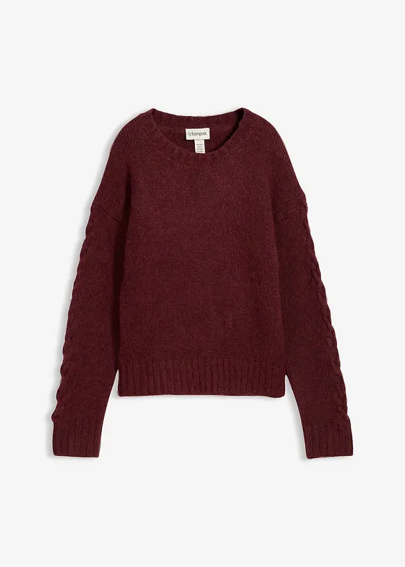 Pull boxy avec motif tressé sur les manches, bonprix