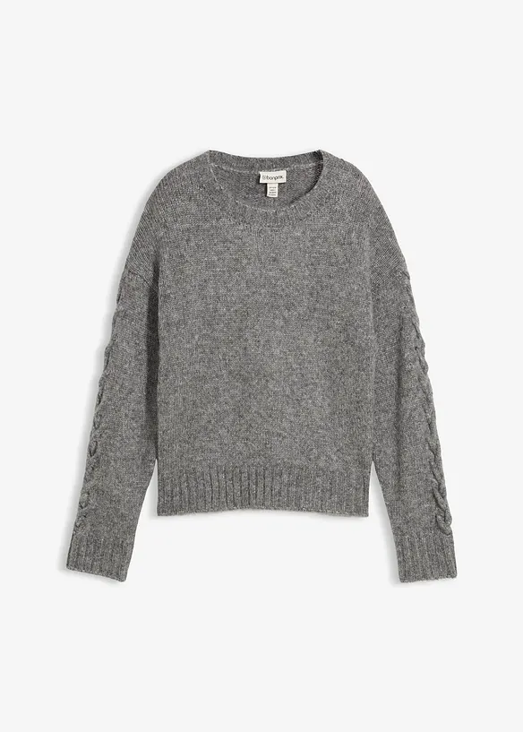 Pull boxy avec motif tressé sur les manches, bonprix