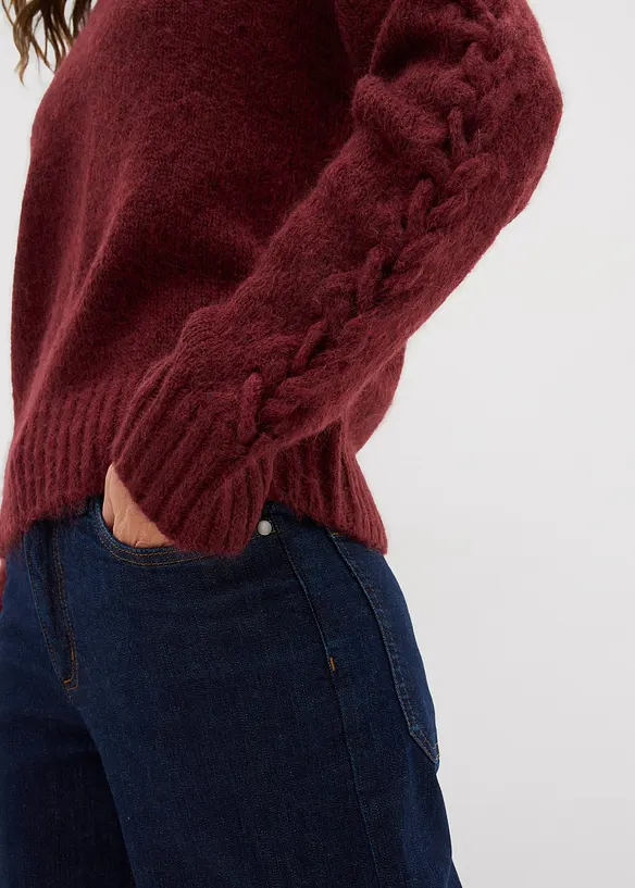 Pull boxy avec motif tressé sur les manches, bonprix