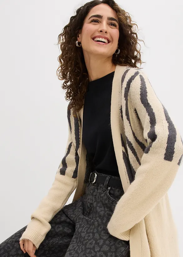 Gilet long en maille à imprimé zèbre, bonprix