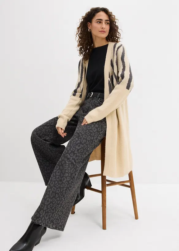 Gilet long en maille à imprimé zèbre, bonprix