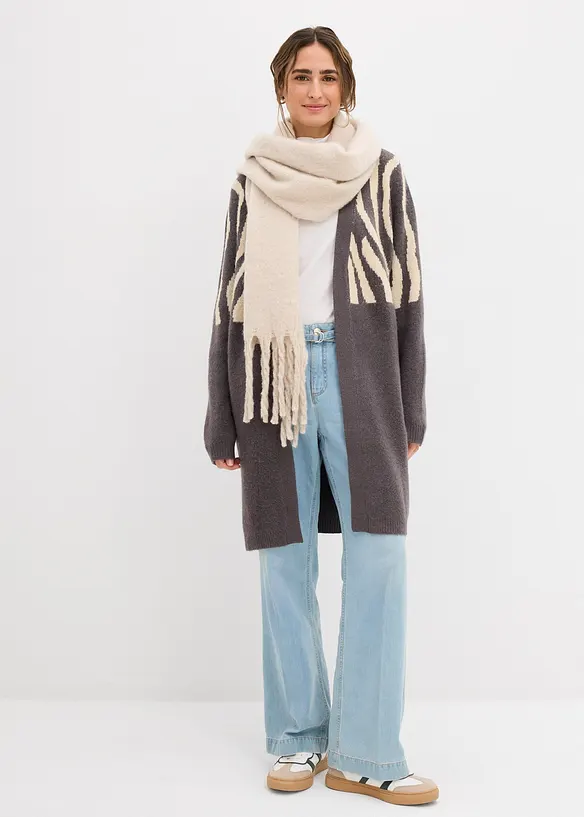 Gilet long en maille à imprimé zèbre, bonprix