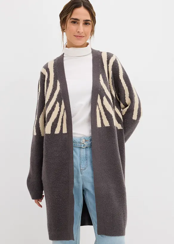 Gilet long en maille à imprimé zèbre, bonprix