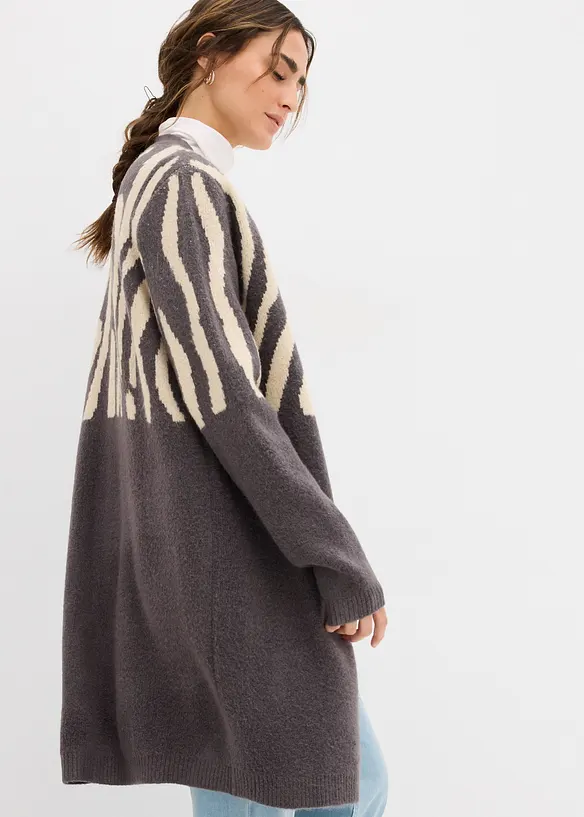 Gilet long en maille à imprimé zèbre, bonprix