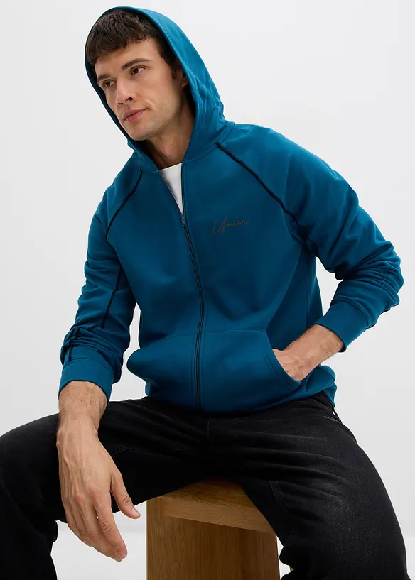 Sweat zippé 100% coton à détails contrastants, bonprix