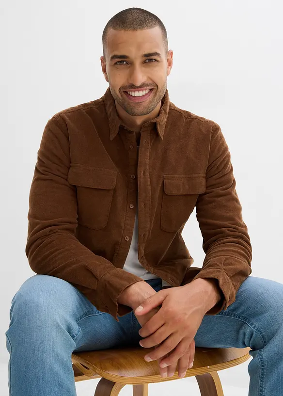 Chemise en velours côtelé extensible avec doublure polaire, bonprix