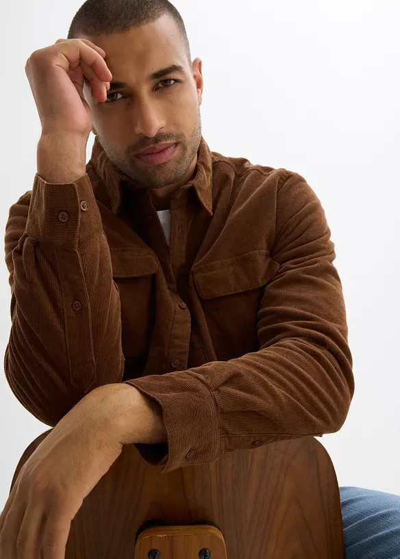 Chemise en velours côtelé extensible avec doublure polaire, bonprix