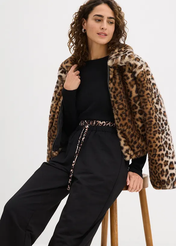 Pantalon large en sweat à ceinture contrastante, bonprix