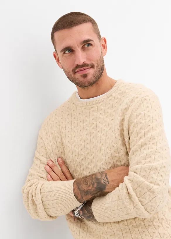 Pull à col rond et motif texturé, bonprix