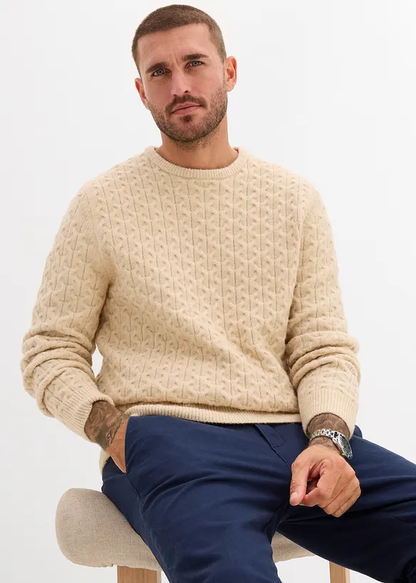 Pull à col rond et motif texturé, bonprix