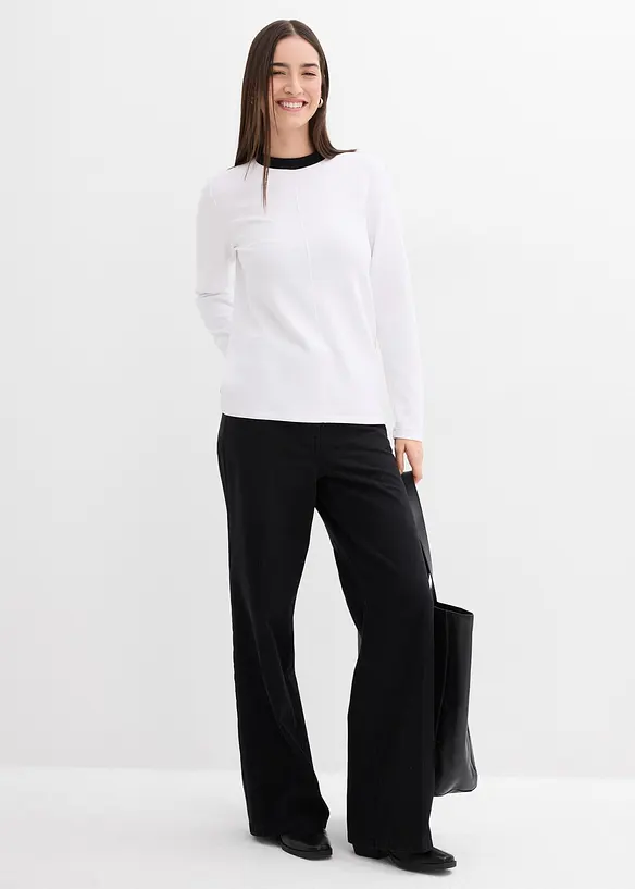 T-shirt manches longues en viscose mélangée, col cheminée contrastant, bonprix