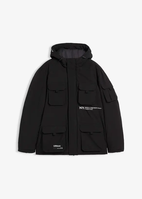 Veste rembourrée avec capuche et nombreuses poches, bonprix