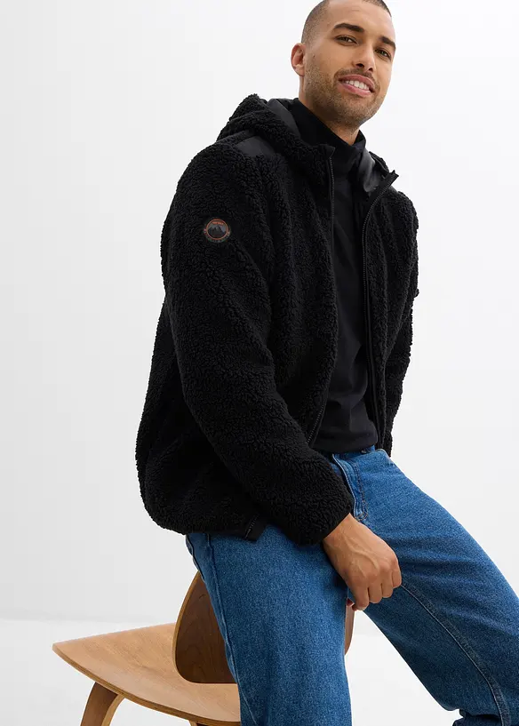 Veste en sherpa avec empiècement mesh et capuche, bonprix