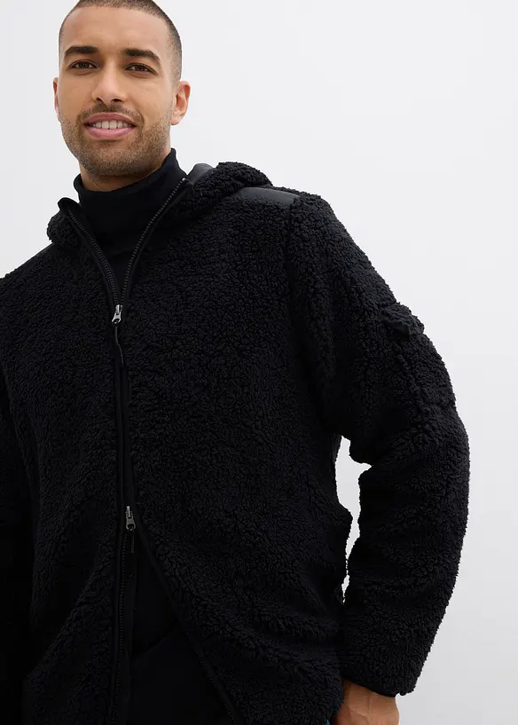 Veste en sherpa avec empiècement mesh et capuche, bonprix