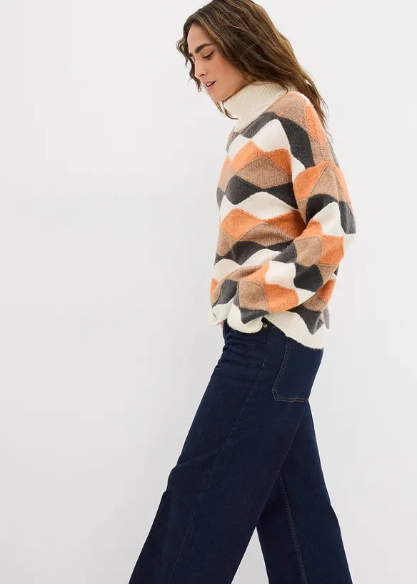 Pull col roul&eacute; &agrave; motif graphique, bonprix