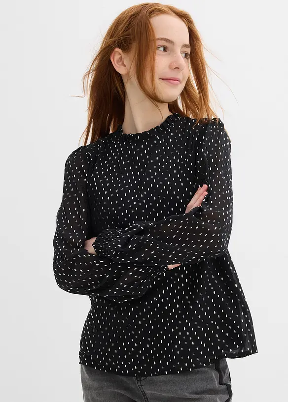 Blouse en mousseline à col volanté, bonprix