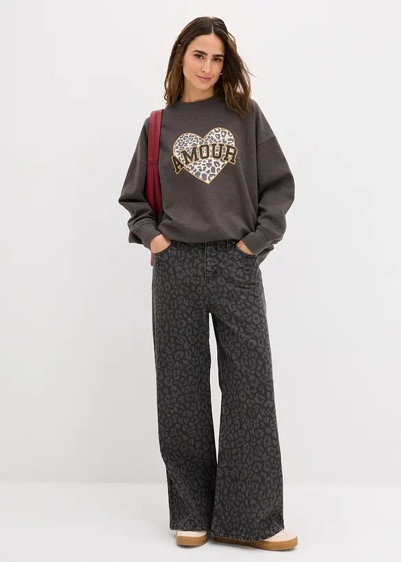 Sweat oversize en coton m&eacute;lang&eacute;, bonprix