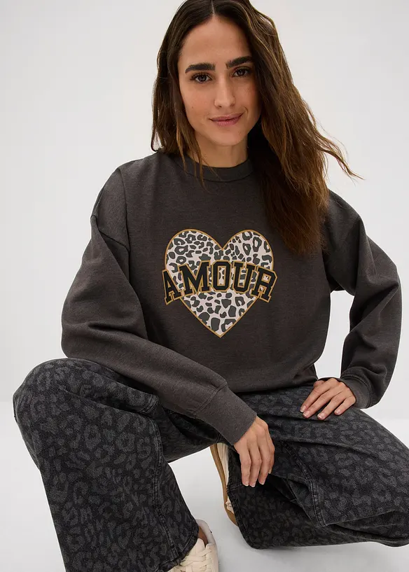 Sweat oversize en coton m&eacute;lang&eacute;, bonprix