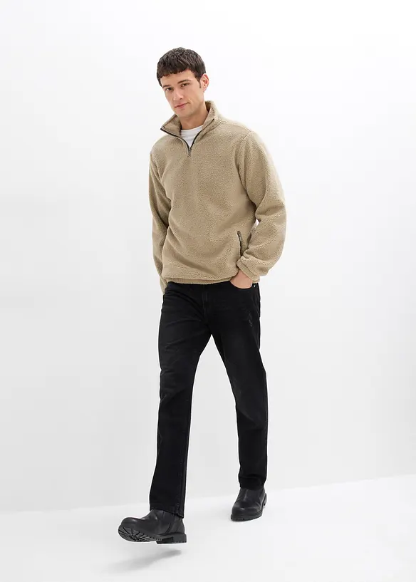 Pull en polaire peluche avec col zippé, bonprix