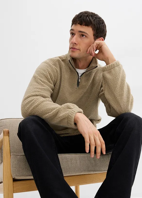 Pull en polaire peluche avec col zippé, bonprix