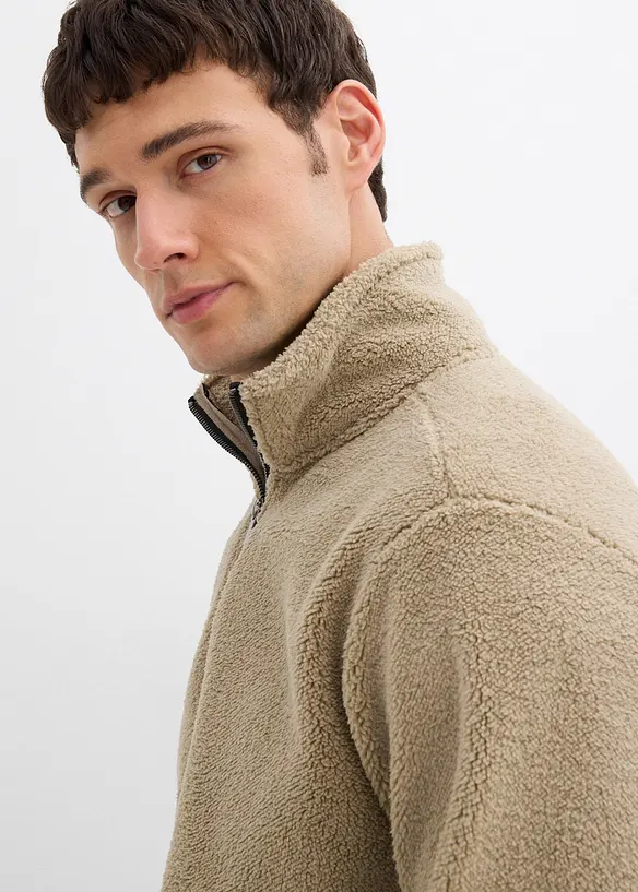 Pull en polaire peluche avec col zippé, bonprix