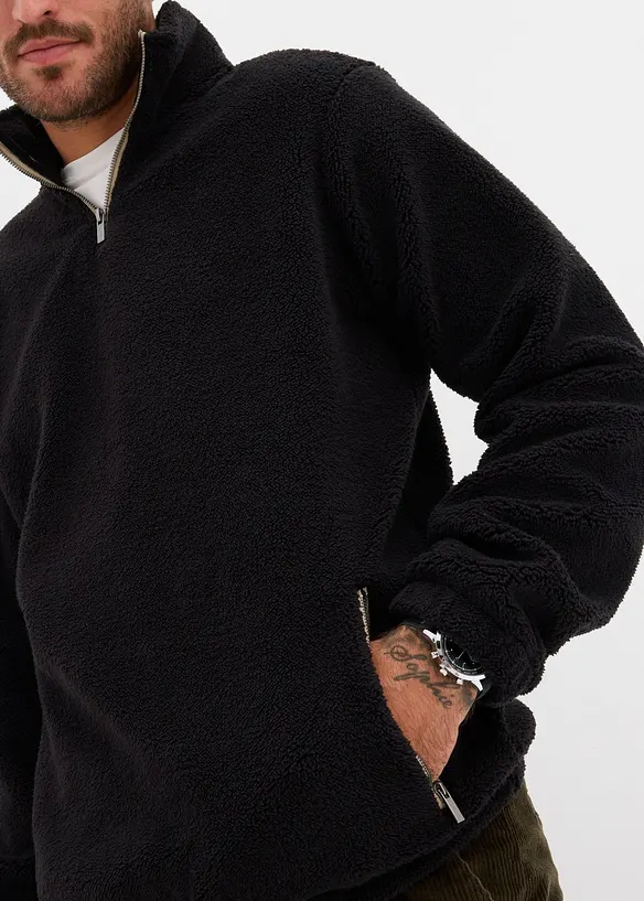 Pull en polaire peluche avec col zippé, bonprix