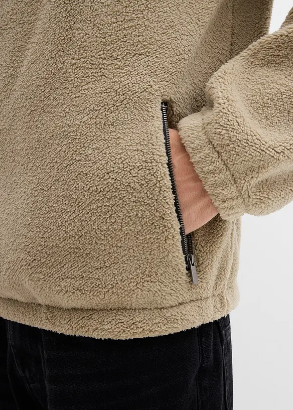 Pull en polaire peluche avec col zippé, bonprix