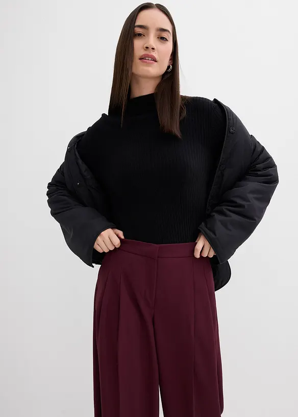 Pantalon à pinces, taille élastiquée et fente, bonprix