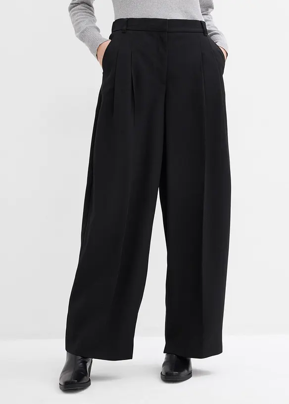 Pantalon à pinces, taille élastiquée et fente, bonprix